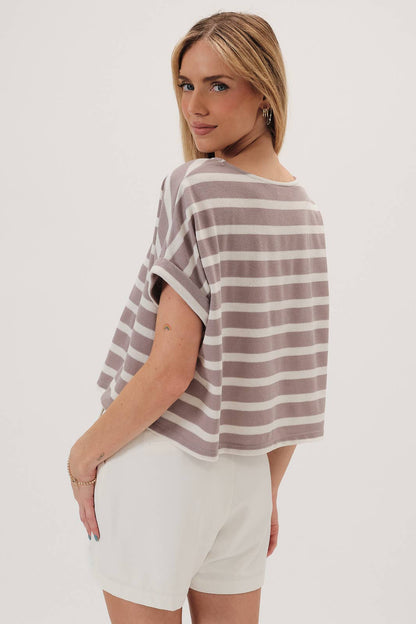 Grace Taupe & White Stripe Tee