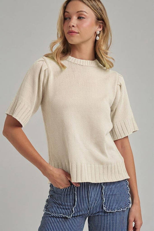 Cream Short Sleeve Sweater