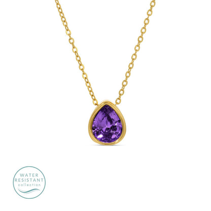 Large CZ Teardrop Pendant Necklace, Water Resistant