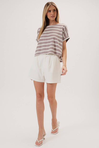 Grace Taupe & White Stripe Tee