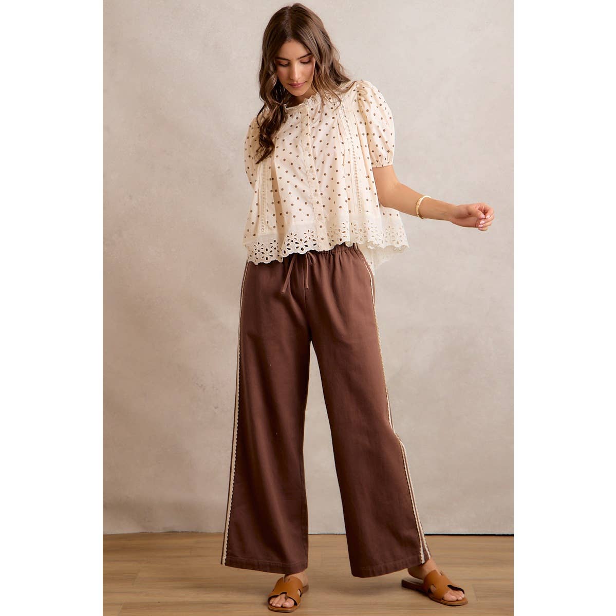 Lace Trimmed Wide Leg Pants