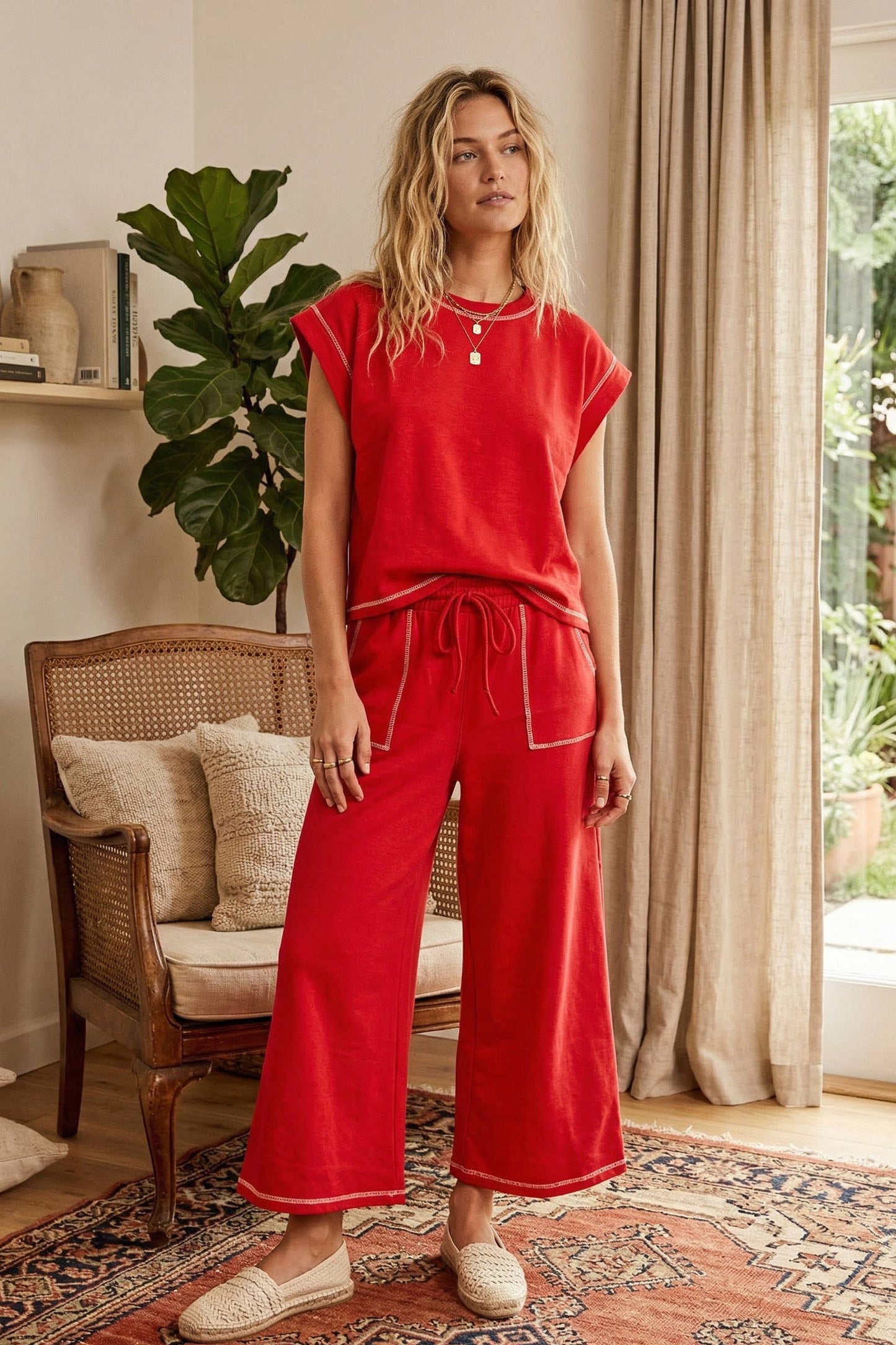 Sia Red Scuba Raw Edge Set