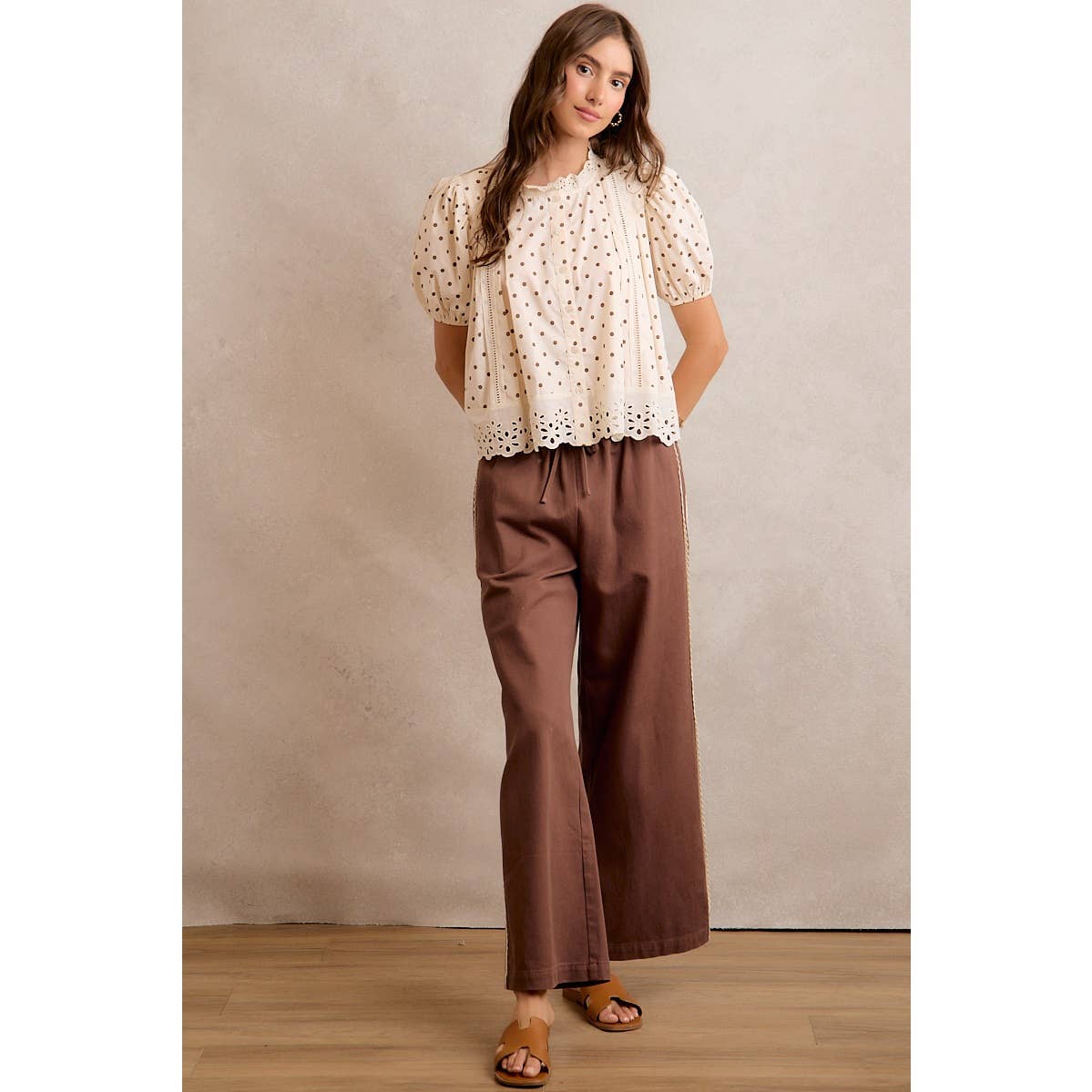 Lace Trimmed Wide Leg Pants