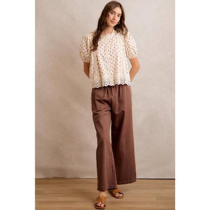 Lace Trimmed Wide Leg Pants