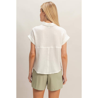 Tina Rolled Sleeve Button-Up Top