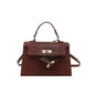 Croc Embossed Turn Lock Top Handle Satchel