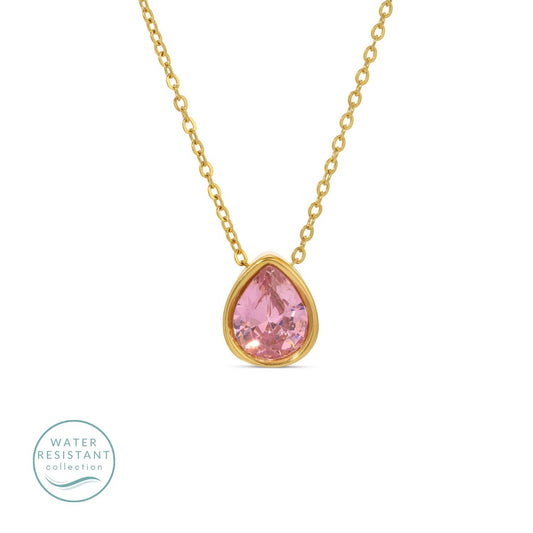 Large CZ Teardrop Pendant Necklace, Water Resistant