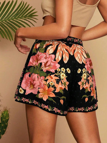 Vacay Tropical Floral Print Casual Shorts