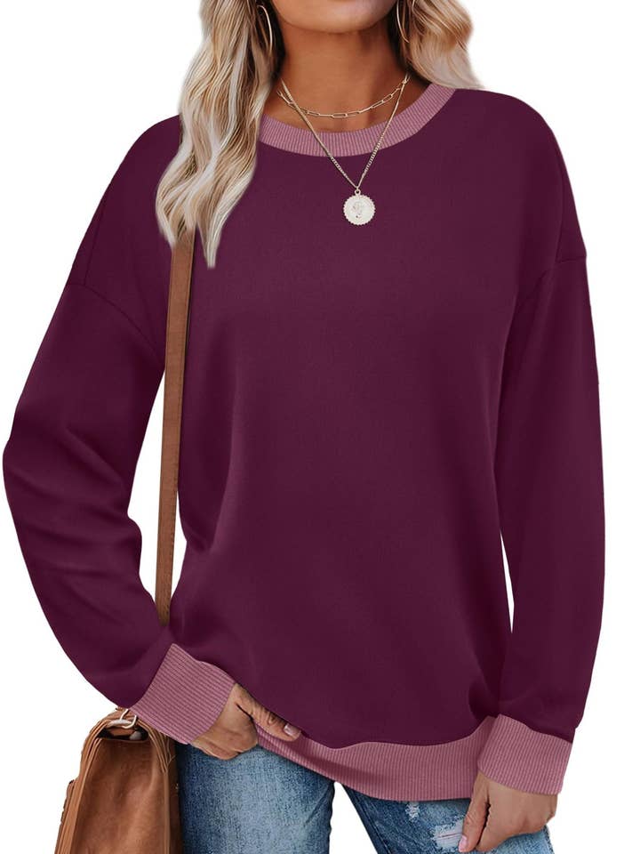 Purple Colorblock Crewneck Sweatshirt