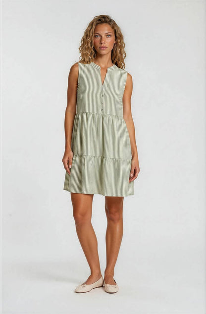 Sage & White Stripe Sleeveless Dress