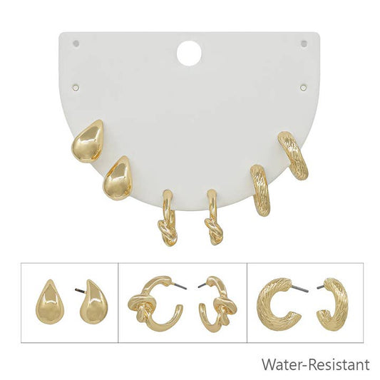 Water Resistant Set of Three Hoop Earrings