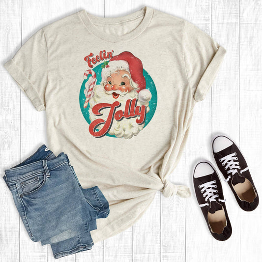 Feelin' Jolly Santa Tee in Cream