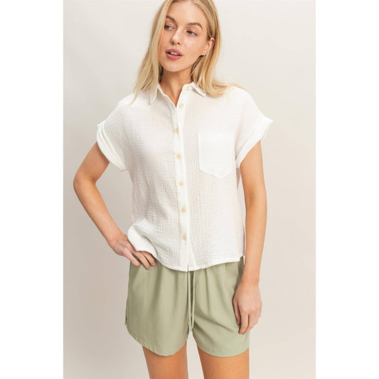 Tina Rolled Sleeve Button-Up Top