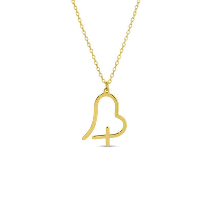 Free Form Heart With Cross Pendant Necklace