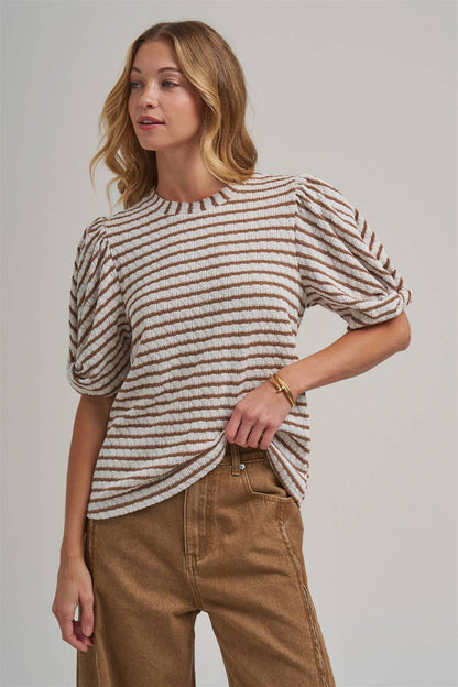 Tia Textured Ribbed Stripe Top