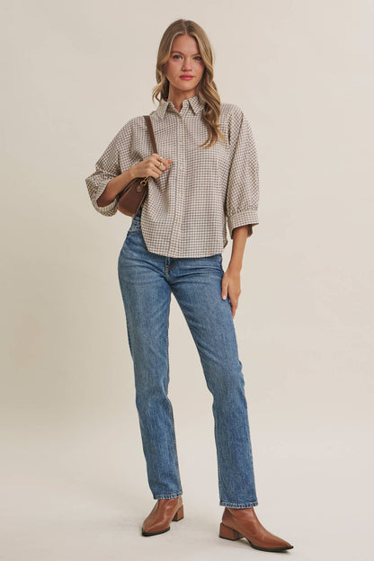 Plaid Dolman Button-Down Shirt