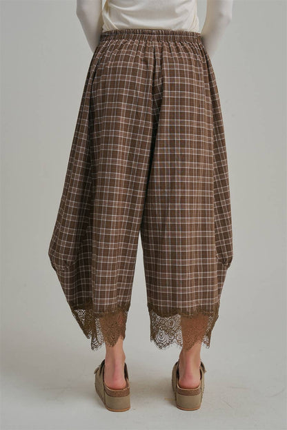 Brown Plaid Balloon Pants