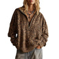 Leopard Print Half Zip Pullover Sweatshirt