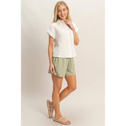 Tina Rolled Sleeve Button-Up Top
