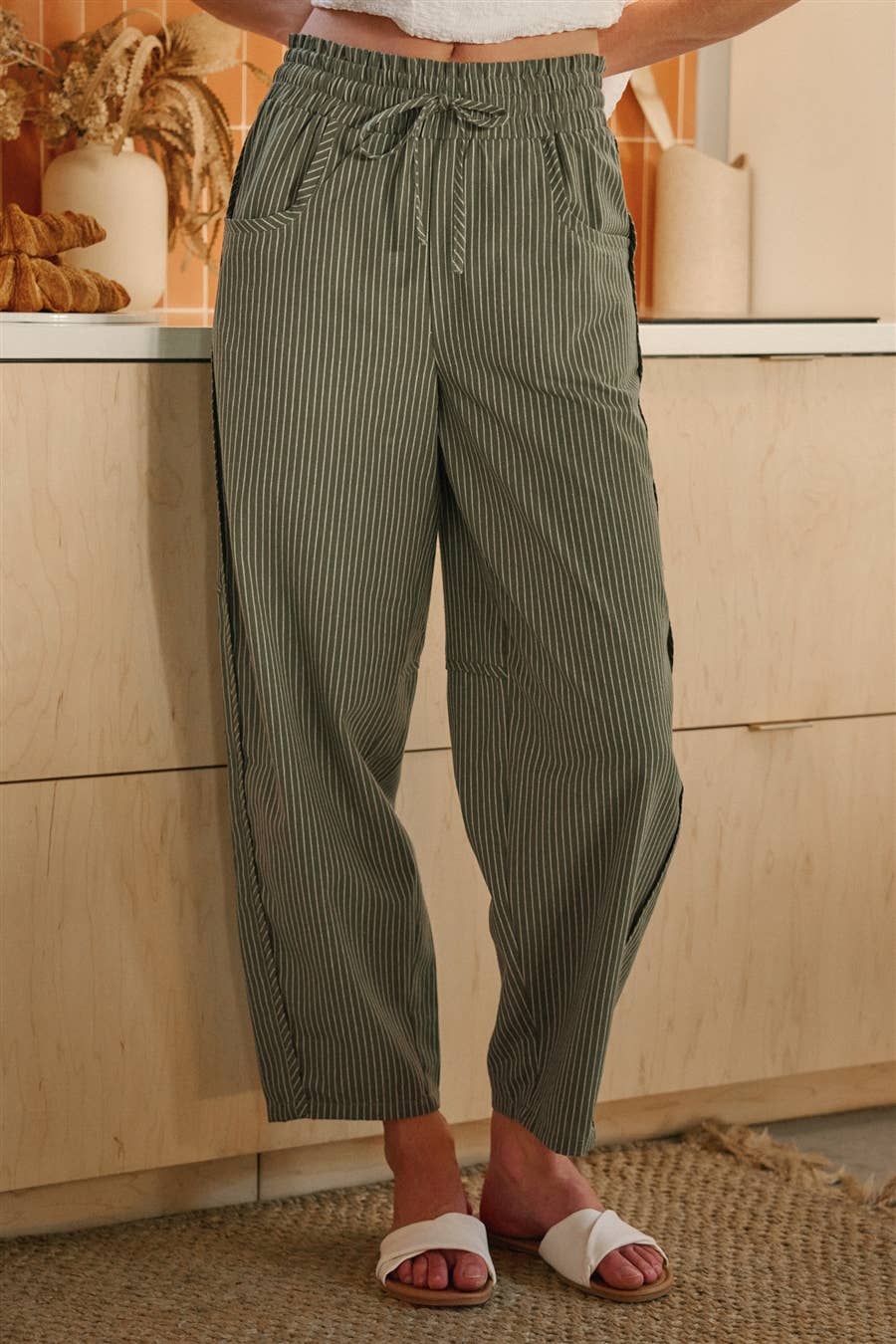 Eve Olive Striped Pants