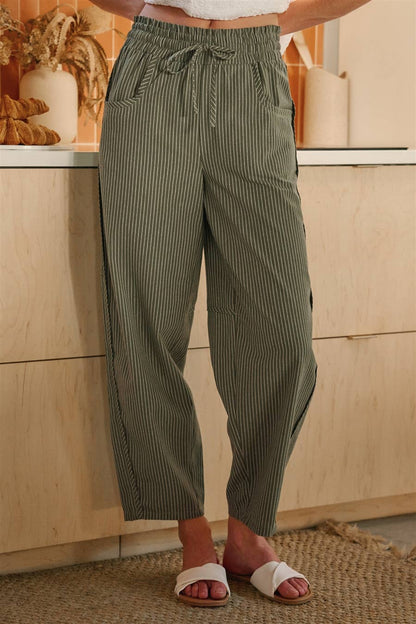 Eve Olive Striped Pants
