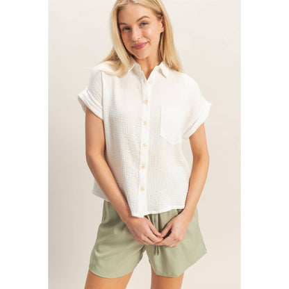 Tina Rolled Sleeve Button-Up Top