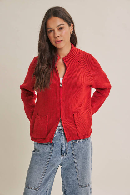 Red 2-Way Zip Sweater Jacket