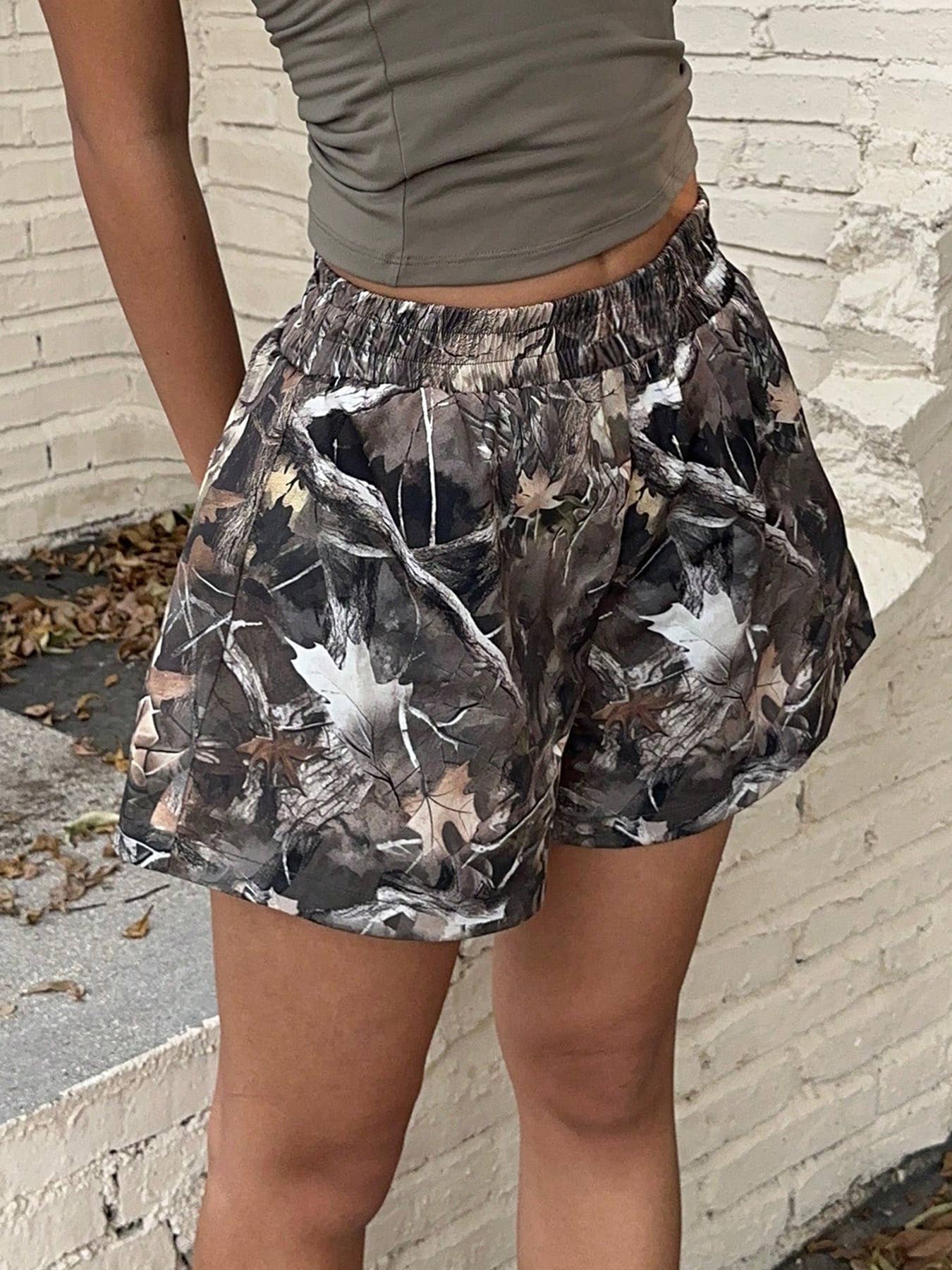 Wide-Leg Camo Print Shorts