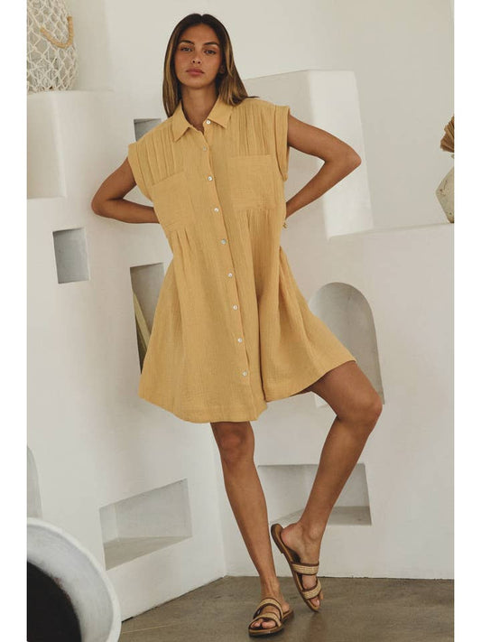 Goergie Golden Butten Down Dress