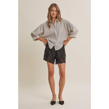 Plaid Dolman Button-Down Shirt
