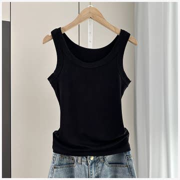 Black Ribbed Fitted Tank