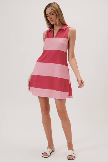 Cameron Collared V-Neck Stripe Dress