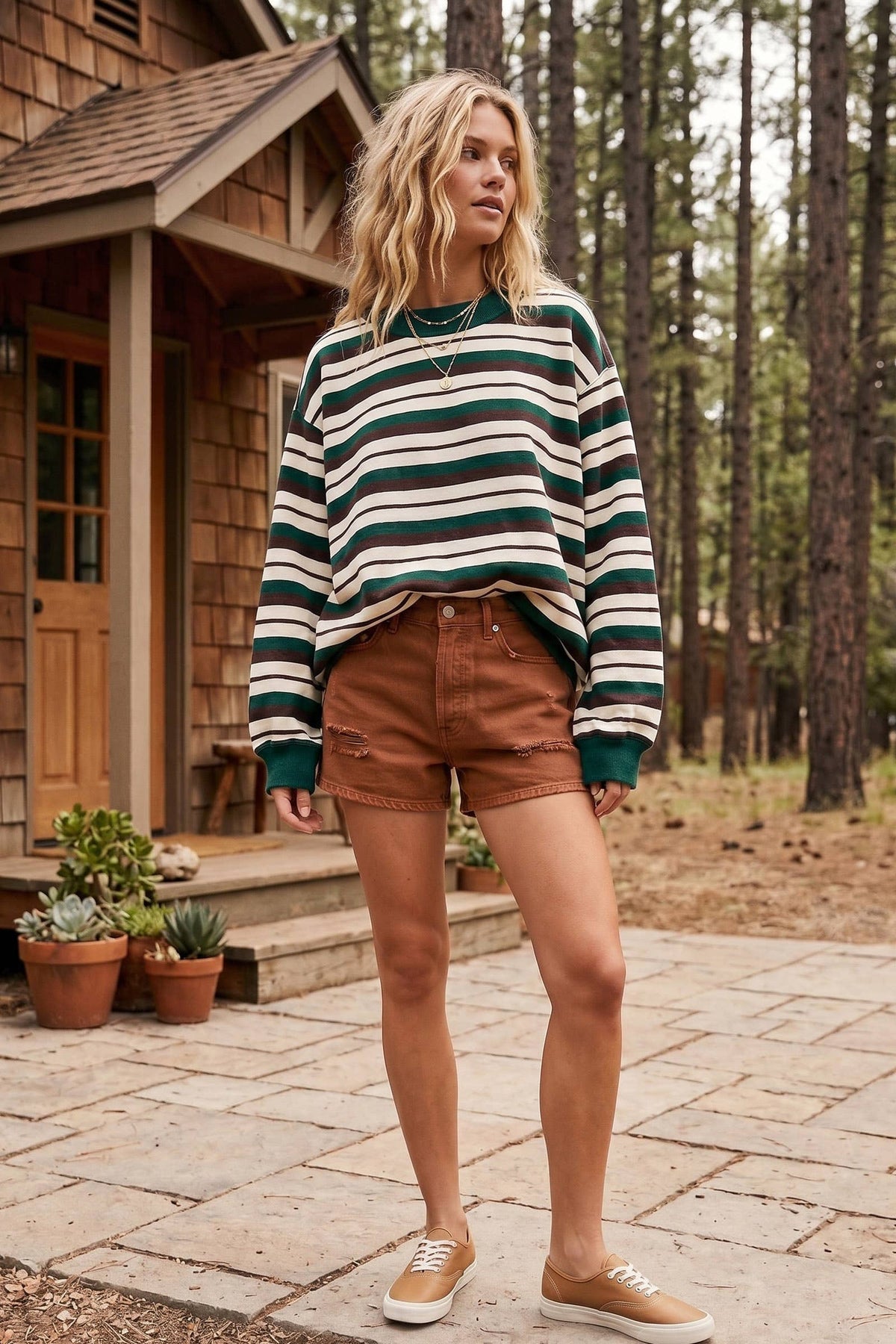 Oversized Green Striped Sweatshirt