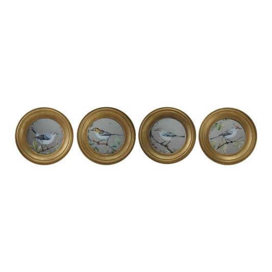 Antiqued Round Mirrored Bird Print