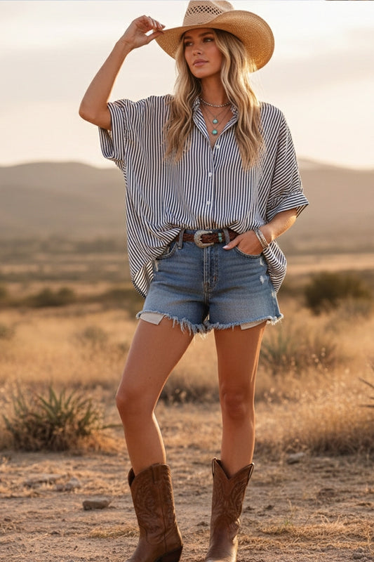 Loddi Oversized Black Stripe Blouse