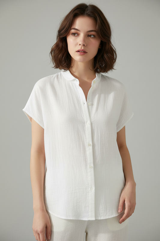 White Muslin Button-Down Blouse