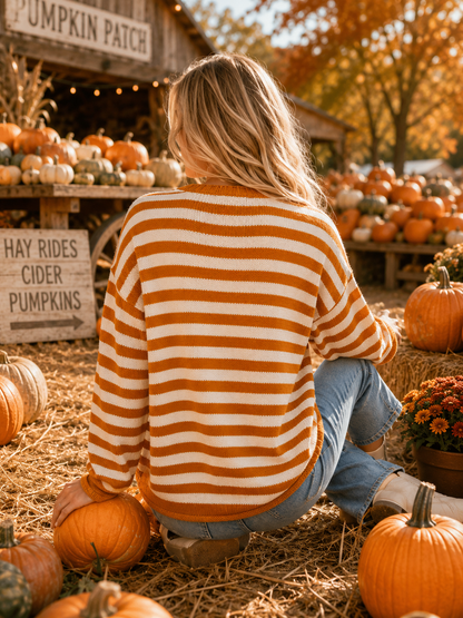 Pumpkin Striped Knit Sweater