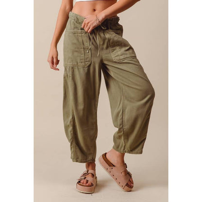 Olive Mid-Rise Wide Leg Pants