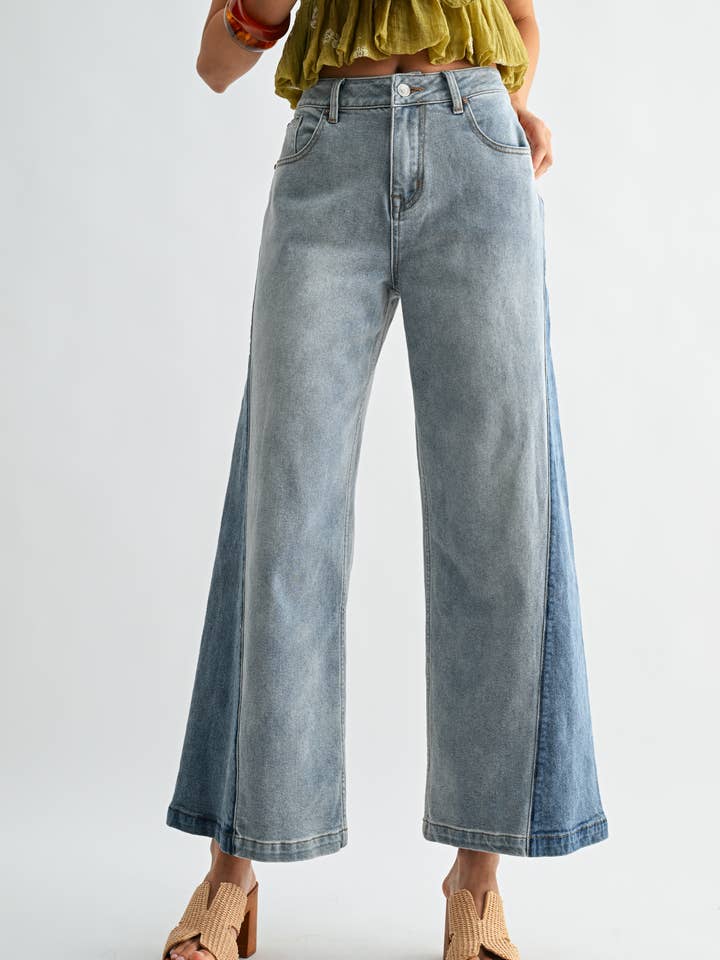 Cari Wide-Leg Two-Tone Jeans