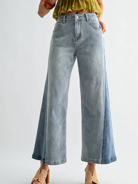 Cari Wide-Leg Two-Tone Jeans