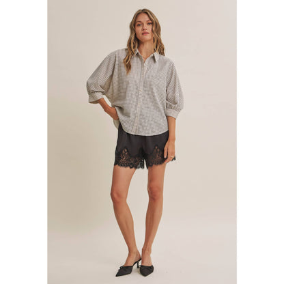 Plaid Dolman Button-Down Shirt