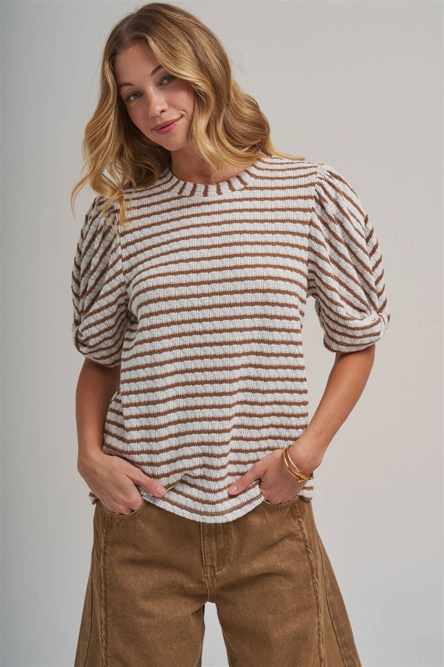 Tia Textured Ribbed Stripe Top