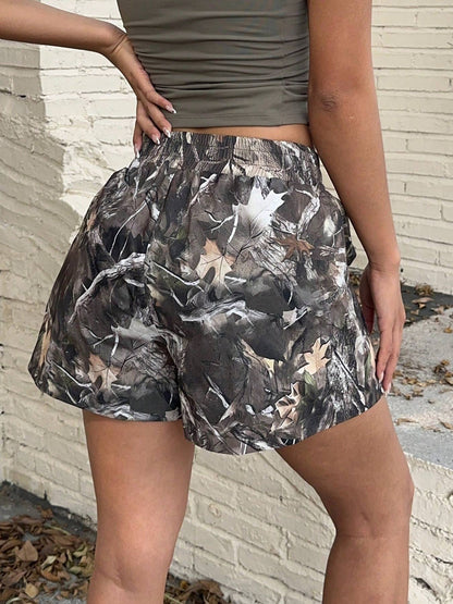 Wide-Leg Camo Print Shorts