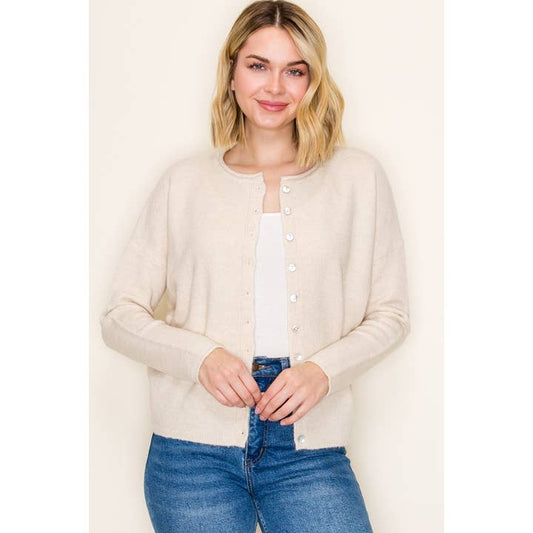 Bev Oatmeal Button Down Cardigan