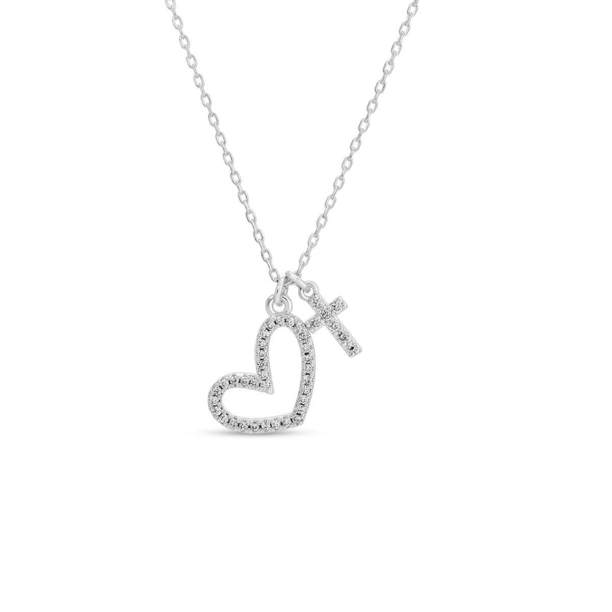 Pave Heart & Cross Pendant