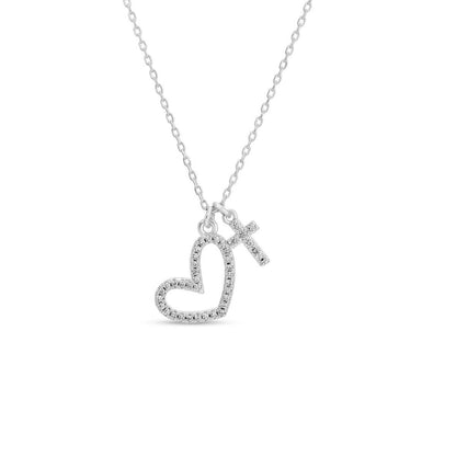 Pave Heart & Cross Pendant