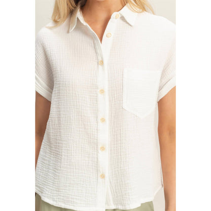 Tina Rolled Sleeve Button-Up Top