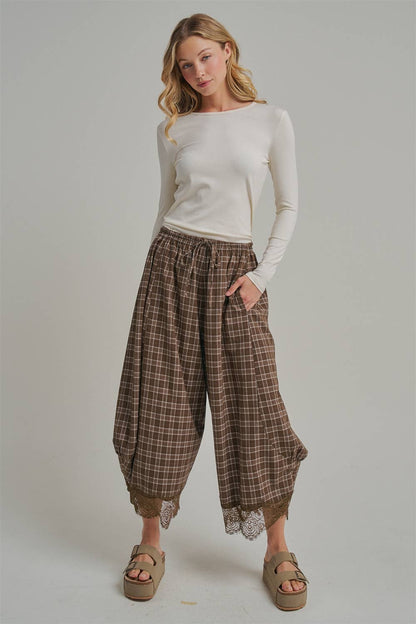 Brown Plaid Balloon Pants