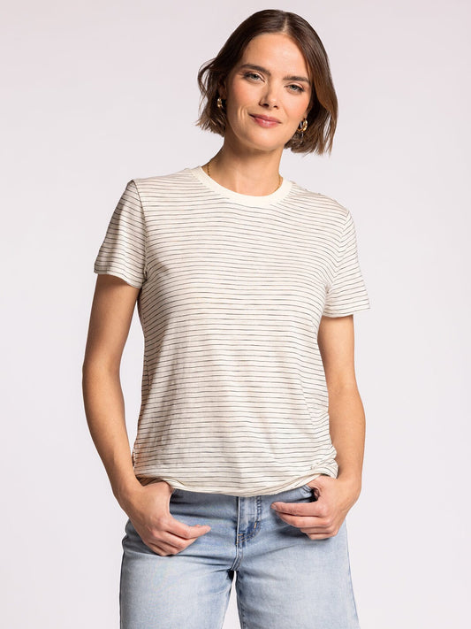 Sarah Tee in Ivory Black Stripe