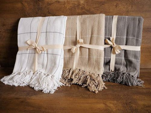 three checkered-print throw blankets